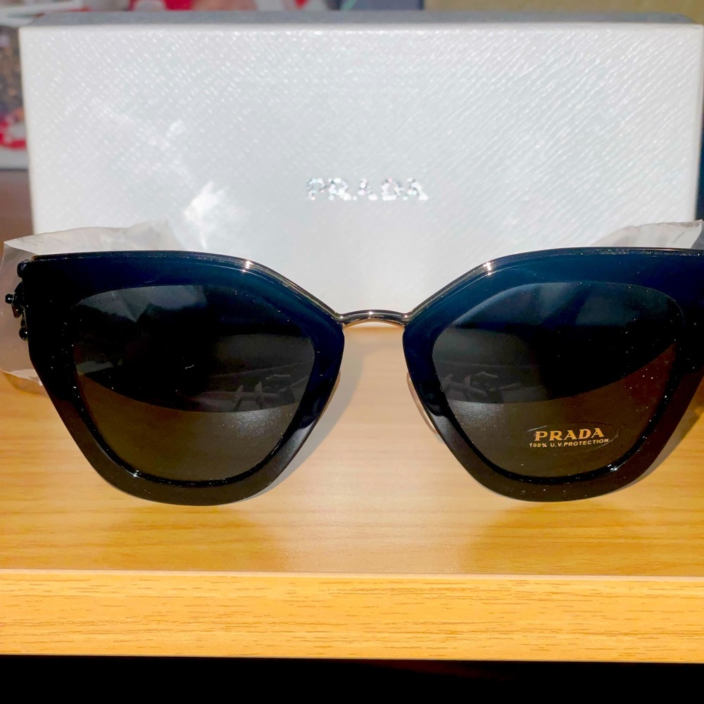 NEW Authentic PRADA Ornate Beaded Irregular Sunglasses in Black SPR 10T